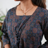 Dark blue cotton v neck dress