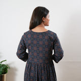 Dark blue cotton v neck dress
