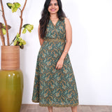 Radhi cotton waist dress-Forest green