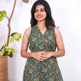 Radhi cotton waist dress-Forest green