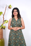 Radhi cotton waist dress-Forest green