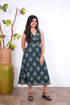 Radhi cotton waist dress-Peacock blue