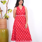 Radhi cotton waist dress-Crimson