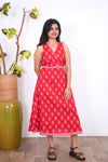 Radhi cotton waist dress-Crimson