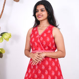 Radhi cotton waist dress-Crimson