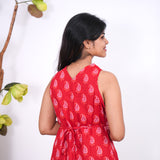 Radhi cotton waist dress-Crimson