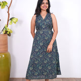 Radhi cotton waist dress-Navy