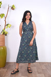 Radhi cotton waist dress-Navy
