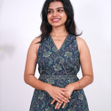 Radhi cotton waist dress-Navy