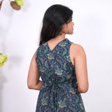 Radhi cotton waist dress-Navy