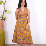 Radhi cotton waist dress-Turmeric