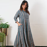 Peacock blue muslin button down shirt dress