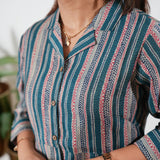 Peacock blue muslin button down shirt dress
