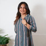 Peacock blue muslin button down shirt dress