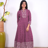 Deep maroon floral cotton long gown