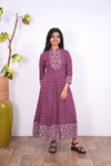 Deep maroon floral cotton long gown