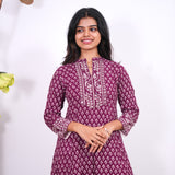 Deep maroon floral cotton long gown