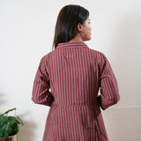 Maroon stripes muslin button down shirt dress