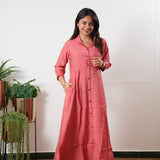 Flamingo pink muslin button down shirt dress