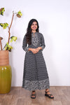 Black floral cotton long gown