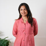 Flamingo pink muslin button down shirt dress