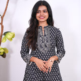 Black floral cotton long gown