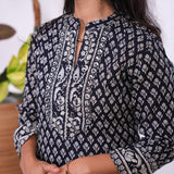 Black floral cotton long gown