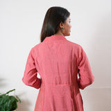 Flamingo pink muslin button down shirt dress