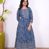 Indigo floral cotton long gown