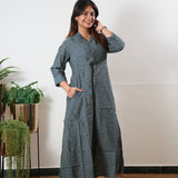 Blue and beige muslin button down shirt dress