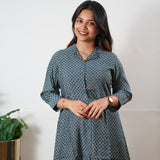 Blue and beige muslin button down shirt dress
