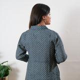 Blue and beige muslin button down shirt dress