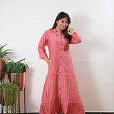 Baby pink muslin button down shirt dress