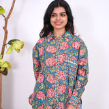Turquoise floral oversized shirt