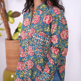 Turquoise floral oversized shirt