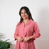 Baby pink muslin button down shirt dress