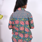 Turquoise floral oversized shirt