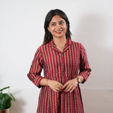 Deep red muslin button down shirt dress