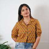 Mustard butta button down cotton top