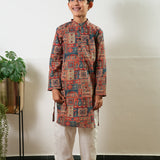 Red and indigo cotton kurta set
