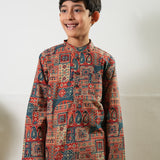 Red and indigo cotton kurta set
