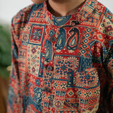 Red and indigo cotton kurta set