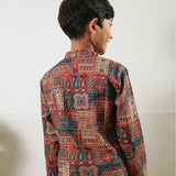 Red and indigo cotton kurta set
