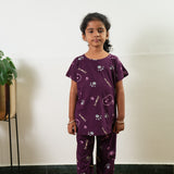 Burgundy knitted cotton night suit
