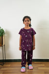 Burgundy knitted cotton night suit