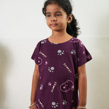 Burgundy knitted cotton night suit