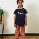 Navy and orange knitted cotton night suit
