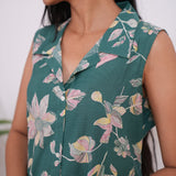 Emerald cotton shirt dress(attached sleeves)