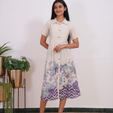 Beige with lavender cotton ombre shirt dress