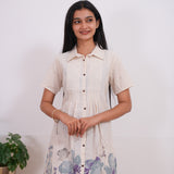 Beige with lavender cotton ombre shirt dress